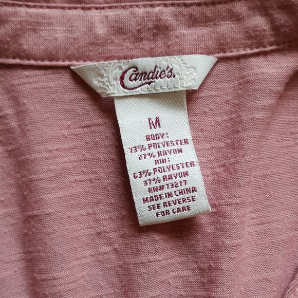 Candie's Rose Pink Quarter Sleeve Button Down Top - Picture 2 of 10